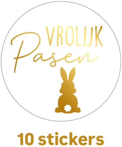 Vrolijk pasen - 10 stickers - Sluitstickers - paashaas - voorjaar - 4,5cm - goudfolie