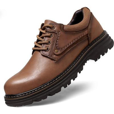Lente en Herfst Nieuwe Vier Seizoenen Echt Lederen Pumps Werkkleding Buiten Antislip Casual Leren Schoenen Schoenen met Grote Neus Lage Schoenen 44 bruin