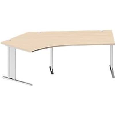 Schäfer Shop Pure hoekbureau PLANOVA BASIC, 135° hoek links, C-voet, B 2165 x D 800/800 x H 717 mm, ahorn/wit aluminium + kabelgoot