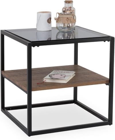 Houten Salontafel Detroit Kubusvormig 50x50x50 cm Bruin Zwart