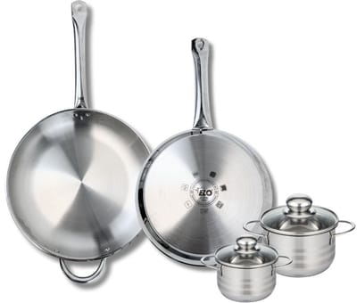 Set van 2 Koekenpannen 28 en 32 cm en 2 kookpotten 12 en 14 cm Elo Profi Brillant