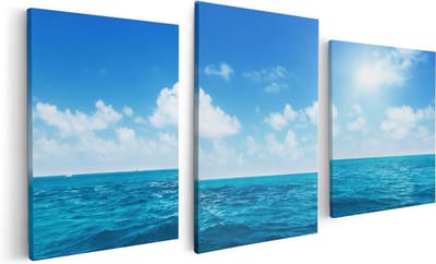 Artaza Canvas Schilderij Drieluik Water Midden Op Zee Met Zonneschijn - 120x60 cm - Wanddecoratie Woonkamer - Schilderijen - Muurdecoratie