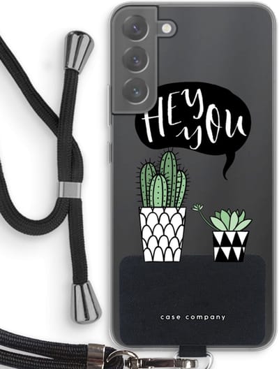 Case Company® - Hoesje met koord geschikt voor Samsung Galaxy S22 Plus hoesje met Koord - Hey you cactus - Telefoonhoesje met Zwart Koord - Bescherming aan alle Kanten en Over de Schermrand