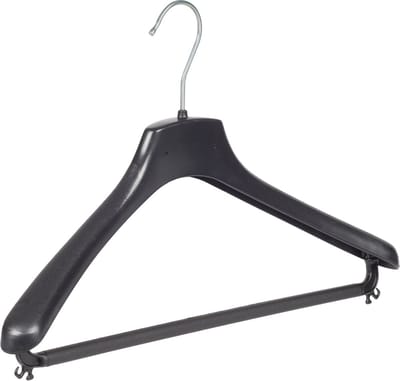 De Kledinghanger Gigant - Mantelhanger - Kostuumhanger - Jassenhanger - Volwassenen - FR40 - 50 Stuks - Kunststof - Zwart - Gebogen Model - Schouderverbreding 3,3 cm - Broeklat - 40 cm - Kledinghanger - Kleerhanger - FR-Serie (FR40/B_00/50)