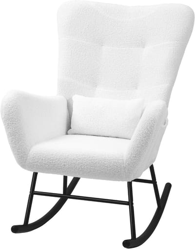 Schommelstoel - Comfortabele stoel - Ontspannen lezen - Zijvak opbergruimte - 100H cm - Wit