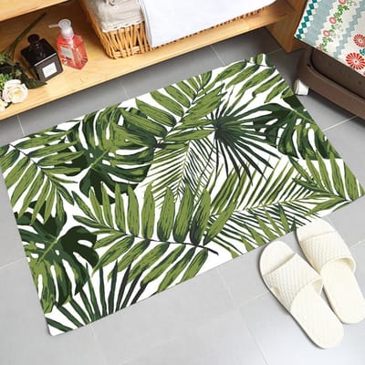Kleine Frisse Groene Plant Flanel Vloermat Badkamerdeur Absorberende Antislipmat Huishoudelijke Vuil- en Wasbare Vloermat 40 * 60Cm