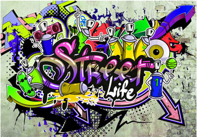 Fotobehangkoning - Behang - Vliesbehang - Fotobehang Graffiti Schildering - Muurschildering - Kunst - Art - Colourful Cooperation - 150 x 105 cm