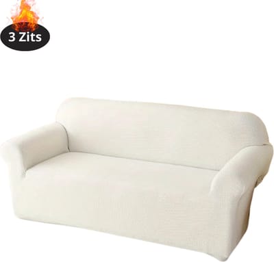 Livano Bankhoes - Bankbeschermer - Stretch - Sofa Cover - Effen - Wit - 3 Zits