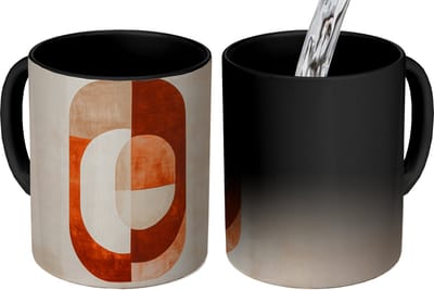 Magische Mok - Foto op Warmte Mokken - Koffiemok - Illustratie - Abstract - Vormen - Rood - Magic Mok - Beker - 350 ML - Theemok