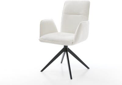 Eetkamerstoel Vinja-Flex kruisframe breed zwart bouclé zacht beige 360° draaibaar rocker-functie