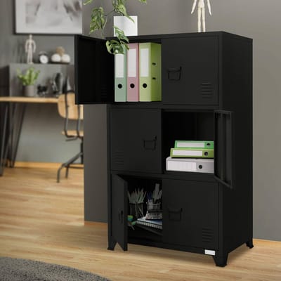 Kantoorkast met drie niveaus magnetisch slot 75x40x120 cm zwart staal ML design