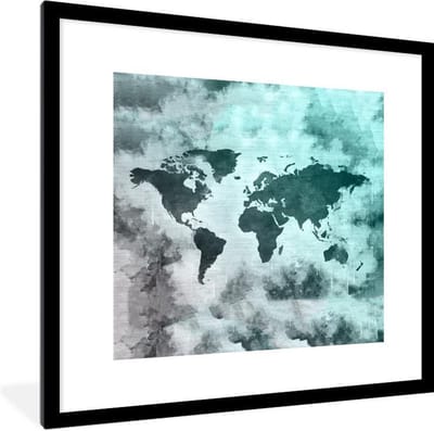 Poster in lijst - Fotolijst 40x40 cm - Posters - Wereldkaart - Rook - Grijs - Posterlijst zwart - Decoratie - Wanddecoratie woonkamer - Muurdecoratie slaapkamer