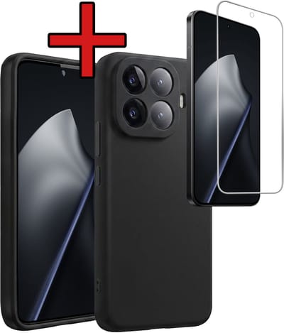 Hoesje - Met Screenprotector - Geschikt voor Xiaomi 15T Pro - Sterk & Shockproof - Telefoon Hoes - Back Cover - Siliconen Case - Telefoonhoes - Zwart
