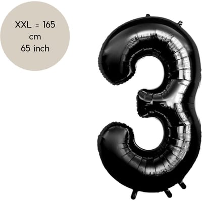 Fienosa Cijfer Ballonnen nummer 3 - Zwart - 165 cm - Helium Ballon - Verjaardag ballon - Verjaardag versiering - Leeftijd verjaardag - Verjaardagsballon - Verjaardag