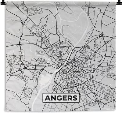 Wandkleed - Wanddoek - Frankrijk - Plattegrond - Kaart - Angers - Stadskaart - 180x180 cm - Wandtapijt