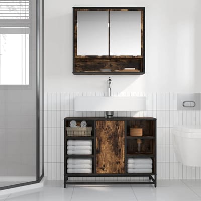 vidaXL - Wastafelkast - 80x33x60 - cm - bewerkt - hout - gerookt - eikenkleurig