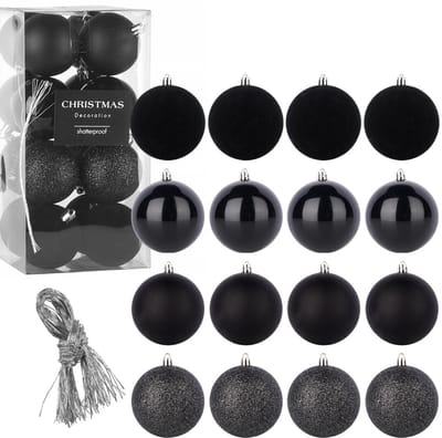 Kerstballen Set Onbreekbaar Zwart 6 cm 16 stuks - Kerstdecoratie