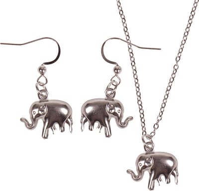 Set - Kinderketting 45cm - Zilverkleurige Oorbellen - Hangertje Olifant zilverkleurig 1,5cm