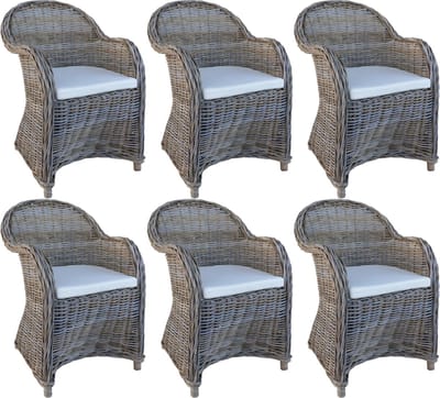 Decomeubel - Rotan Stoel Kubu Grey met wit Kussen - set van 6 stoelen