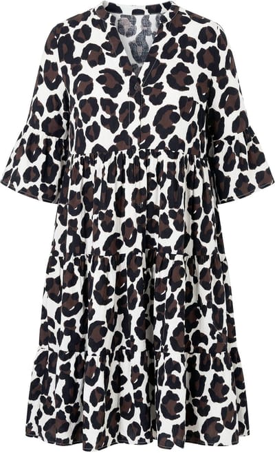 Studio Untold - Dames - Maxi-jurk A-lijn mousseline luipaardprint volants - Roomwit - Maat 42+