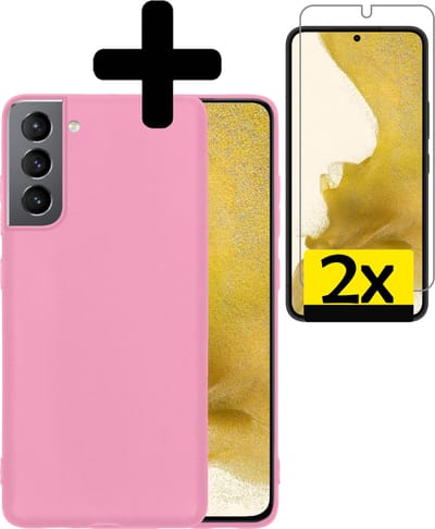 Hoesje - Met 2x Screenprotector - Geschikt voor Samsung Galaxy S22 - Sterk & Shockproof - Back Cover - Siliconen Case - Telefoon Hoes - Telefoonhoesjes - Lichtroze