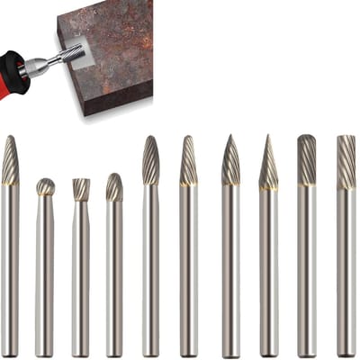 Hardmetalen freesstiftenset van 10 stuks voor slijpen, snijden en graveren van metaal met 6 mm schacht