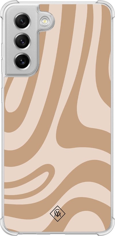Casimoda® hoesje - Geschikt voor Samsung Galaxy S21 FE - Abstract Swirl Beige - Shockproof case - Extra sterk - Siliconen/TPU - Bruin/beige, Transparant