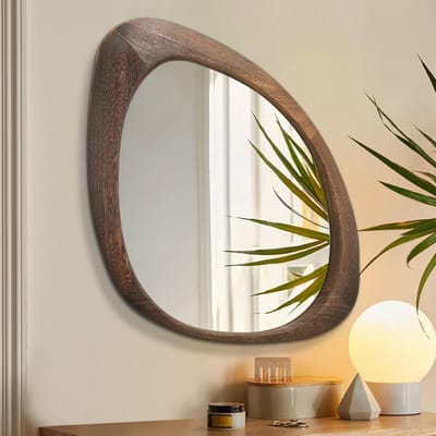 Dailygoods- Wandspiegel Grote Formaat - Houten Lijst - Vintage Asymmetrisch - 60L x 40B cm - Duurzaam en Stevig - Kristalheldere Reflectie - Decoratiespiegel
