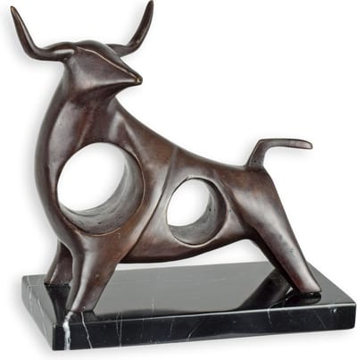 Stier - Bronzen Beeld - Stieren Sculptuur - Kunst Decoratie - Brons Beeldje - 25x10x22
