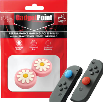 Gadgetpoint - Thumb Grips voor Nintendo Switch Joy-Con Controllers - Gaming Thumbgrips - Performance Anti-Slip Thumbsticks - Bescherming Accessoires - Bloemetjes - Roze