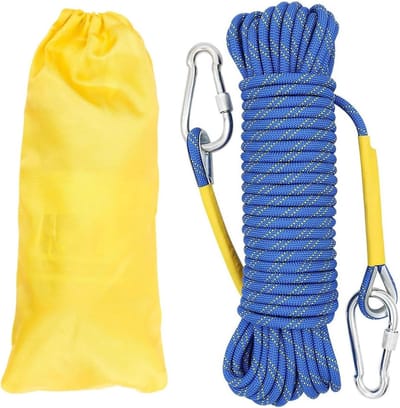 10mm Statistisch Klimtouw van 20m - Duurzaam Nylon Touw voor Outdoor Activiteiten, Bergbeklimmen en Reddingsoperaties met 2 Stalen Haken
