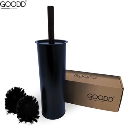 GOODD® Toiletborstelhouder Zwart - WC Borstelhouder Staand met Toiletborstel - 2 Borstelkoppen