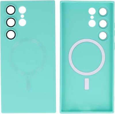 Hoesje Geschikt voor Samsung Galaxy S22 Ultra - Back Cover - MagSafe Hoesje met Camera Beschermer - Turquoise