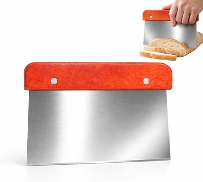 Thijox - Premium Bench Scraper Deegschraper 14,9 x 11 cm Roestvrij Staal met Houten Handvat - Multifunctionele Deegspatel, Deegsnijder voor Cake, Pizz