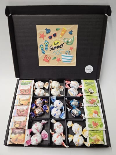 Chocolade Ballen - Thee Proeverij Pakket Groot | Mystery Card 'Hello Summer' met persoonlijke (video)boodschap | Chocolade-Theepakket | Feestdagen box | Chocolade cadeau | Valentijnsdag | Verjaardag | Moederdag | Vaderdag