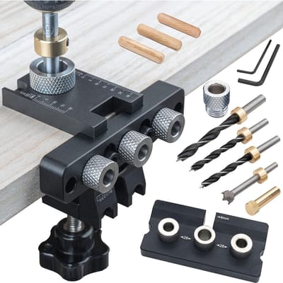 3-In-1 Deuvelboorset-Zelfcentrerende Plugmal Met Boorgeleider-Pons Locator, Verstelbare Breedte Met 8/10/15mm Bits Voor Rechte Gaten, Voor Timmerwerkprojecten
