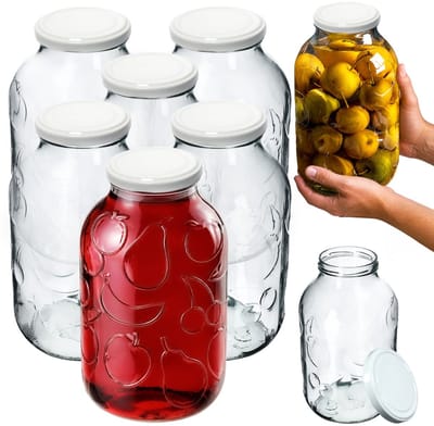 KADAX Glazen pot 5L Weckpot Honing Komkommers Tincturen Groot Patroon Fruit + Dop Fi 100 6st