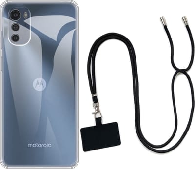 Casemania Hoesje Geschikt voor Motorola Moto E32 & E32S - Transparant & Koord - Zwart - Siliconen Back Cover