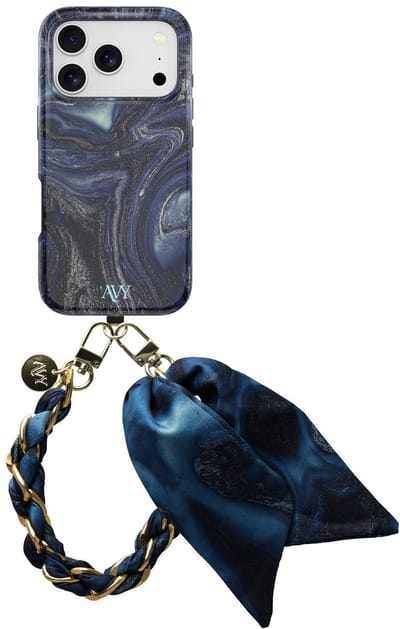 AVY Hoesje Met Telefoonkoord | Geschikt voor Apple iPhone 17 Pro | Compatibel met MagSafe | Hard Shell Back Cover | Stijlvol Bijpassend Koord 32CM | Obscura Blue | Blauw