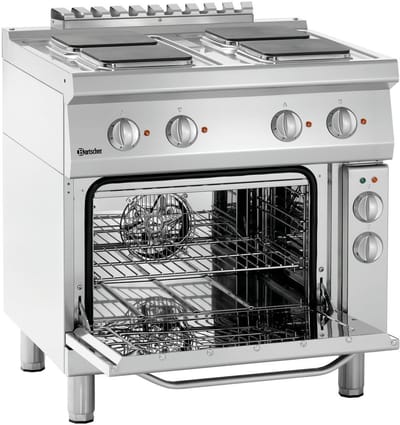 Bartscher Elektrisch Fornuis 700 B800 - 4 Rechthoekige Kookplaten - Convectieoven - 14-05 kW - 800x700x850mm - Horeca Oven - Horeca Fornuis