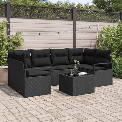 vidaXL Bankstel 7 st 6-Aantal zitplaatsen Zwart poly rattan
