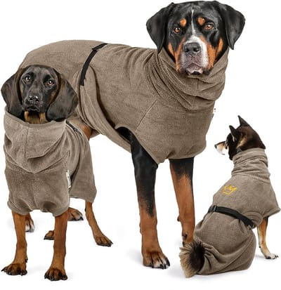 Rudelkönig Hondenbadjas – Zachte badjas hond van katoen - Hondenkleding grijs