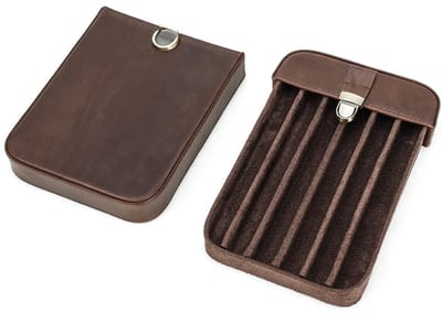 Dailygoods - CONTACTS Echt lederen pennenzak, vintage pennenhouder, penbeschermhoes voor reizen, elegant bureauaccessoire-zakje, potlood-organizer-box