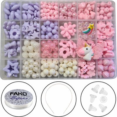 Fako Bijoux - Kralen Set Pastel - Acryl - Sieraden Maken - Box - 400 Stuks - Paars/Wit/Roze