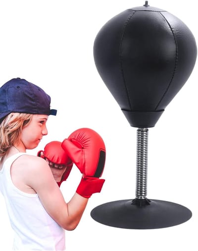 Bokszak voor bureau - Terugstoot trainer - Stress verminderen - Met zuignap - 37 cm hoog - Zwart