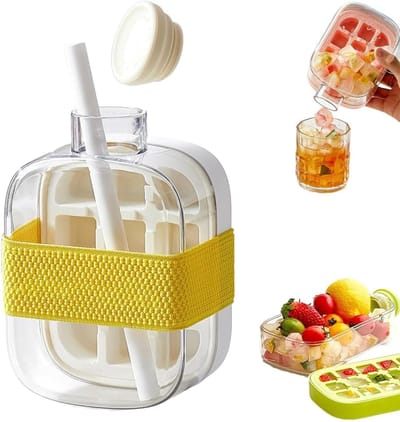 Ulisem - IJswaterfles - 500ml - 2-in-1 ijsblokjesmaker en drinkfles - Met perssysteem - Geen handcontact - Lekvrij deksel - Makkelijk schoon te maken - Bespaart ruimte - Voor thuis, kantoor en reis - BPA-vrij - Herbruikbaar - Wit