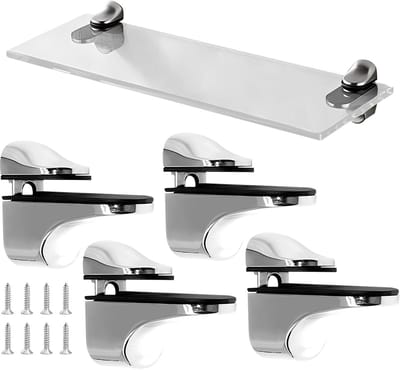 Glasklem - 4 stuks - Kastplankdrager - Vismond glazen clip - Glas Plankdragers - Verstelbare - Geschikt Voor 3 mm-18 mm dik glas en houten planken - Zilver