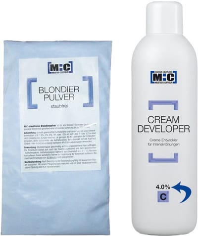 M:C Blondeerpoeder in zak blauw 500gr + Ontwikkelaar 4.0% 1000ml