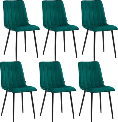 Colenis® - Eline Eetkamerstoel - Set Van 6 - Groen - Fluweel - Comfortabel en Modern Design - Metalen Poten - Voor Eetkamer, Woonkamer, Keuken