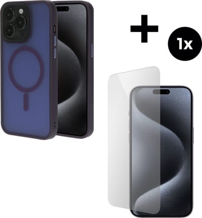 Mobiparts Hardcover MagSafe hoesje geschikt voor Apple iPhone 15 Pro Max - MagSafe - met 1 Screenprotector van Gehard Glas - Paars
